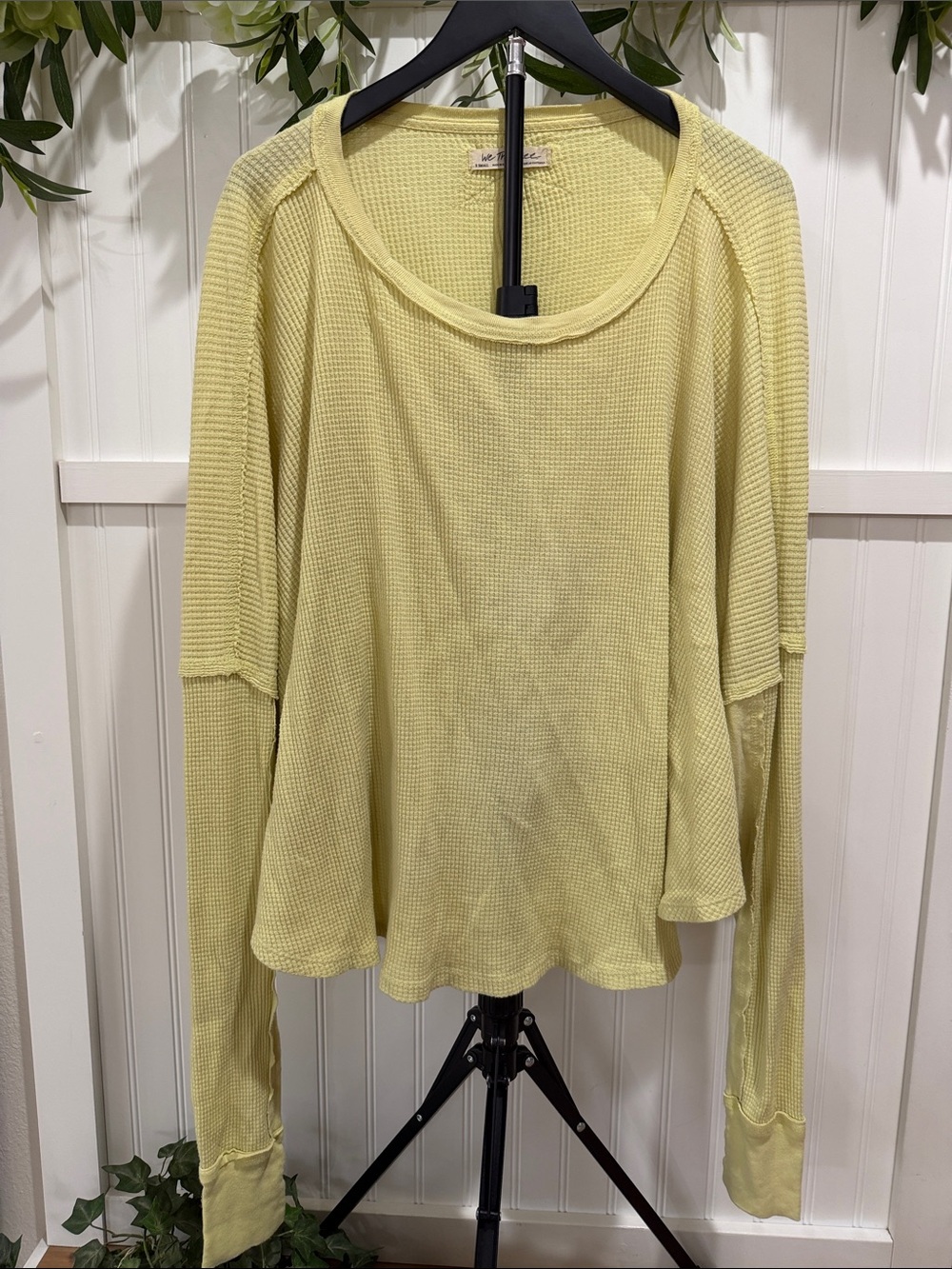 #882 WE THE FREE Lime Green Waffle Long-Sleeve Thermal Top